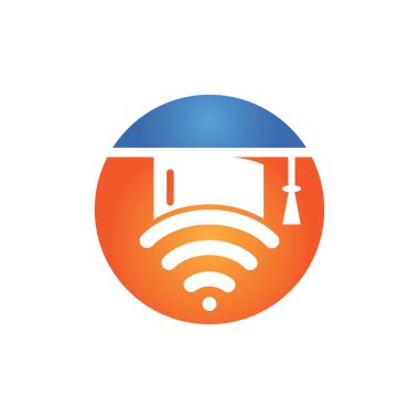 Mezuniyet şapkası ve wifi vektör logGraduate şapka ve wifi vektör logosu tasarımı. Çevrimiçi logo tasarımı üzerine çalış. Çevrimiçi logo kavramı çalış.