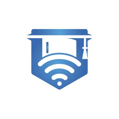 Mezuniyet şapkası ve wifi vektör logGraduate şapka ve wifi vektör logosu tasarımı. Çevrimiçi logo tasarımı üzerine çalış. Çevrimiçi logo kavramı çalış.