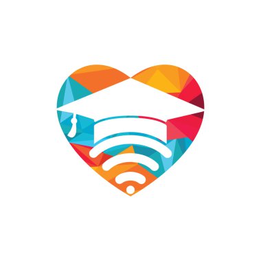 Mezuniyet şapkası ve wifi vektör logosu tasarımı. Çevrimiçi logo kavramı çalış.