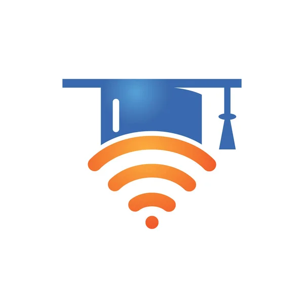 Graduate hat and wifi vector logGraduate hat and wifi vector logo design. Study online logo concept.o design. Study online logo concept.