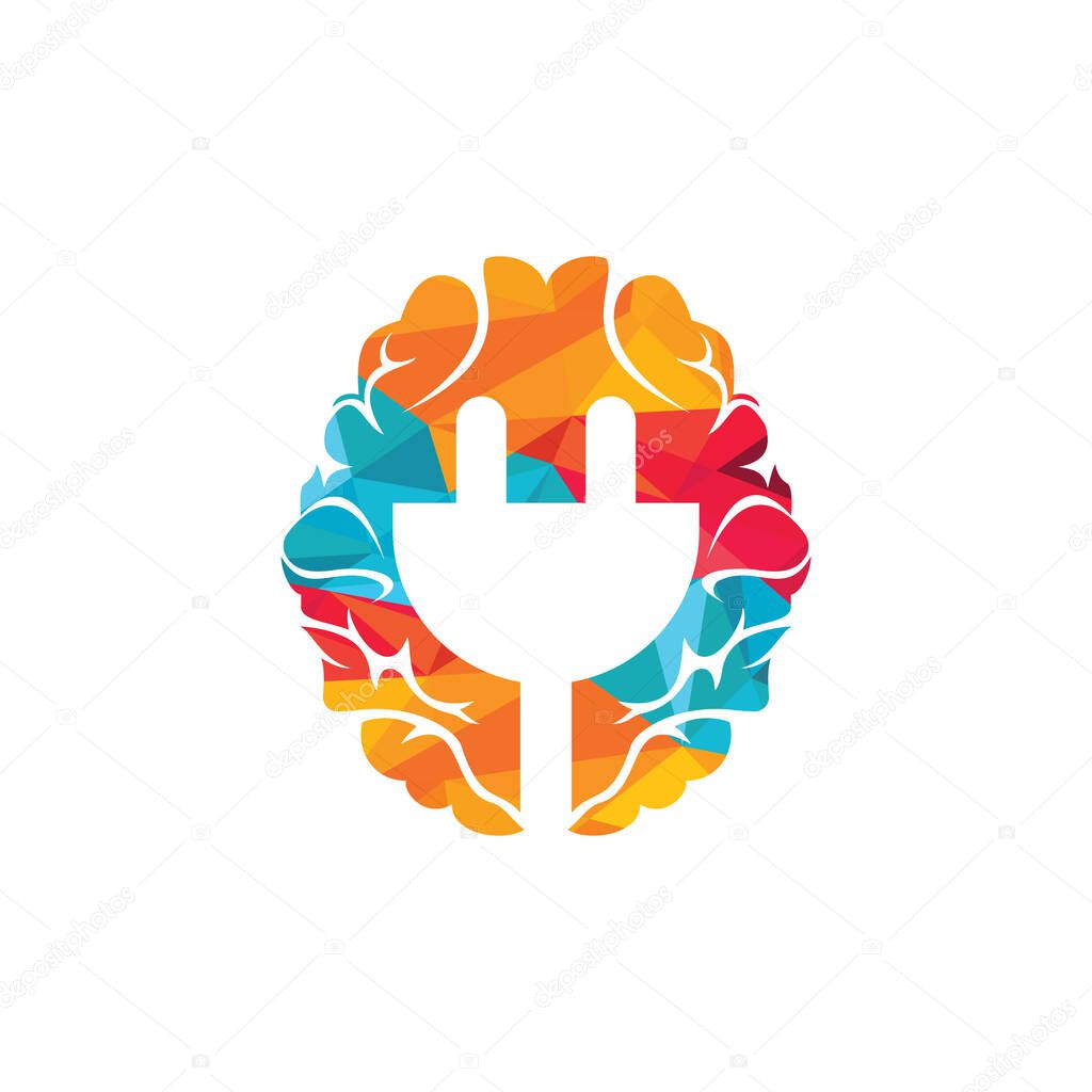 Brain and electric plug vector logo design. Innovation sign logo concept.