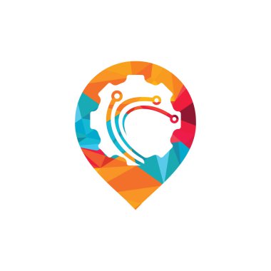 İğne işaretleyici vektör logo tasarımlı tekno teçhizat. Bu logo fabrika, sanayi, teknoloji, web sitesi, dijital, mekanik ve tekerlek için uygundur..