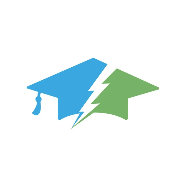 Flash Öğrenci Vektör Logosu Şablonu Mezuniyet Şapkası Gök Gürültüsü Simgesi — Stok Vektör