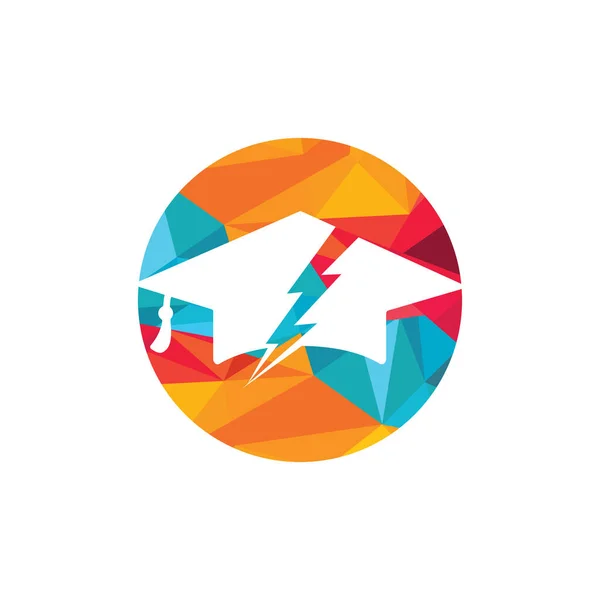 Flash Öğrenci Vektör Logosu Şablonu Mezuniyet Şapkası Gök Gürültüsü Simgesi — Stok Vektör