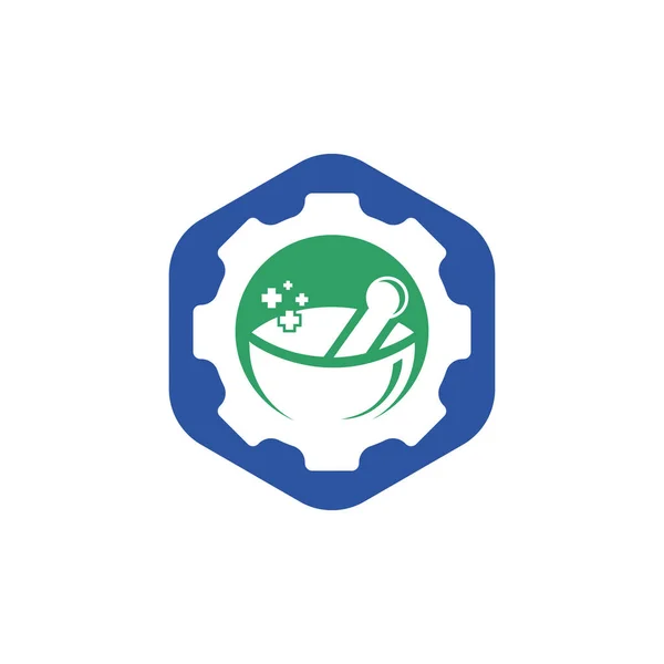 Projeto Logotipo Vetor Farmácia Engrenagem Conceito Logotipo Saúde Mecânica — Vetor de Stock