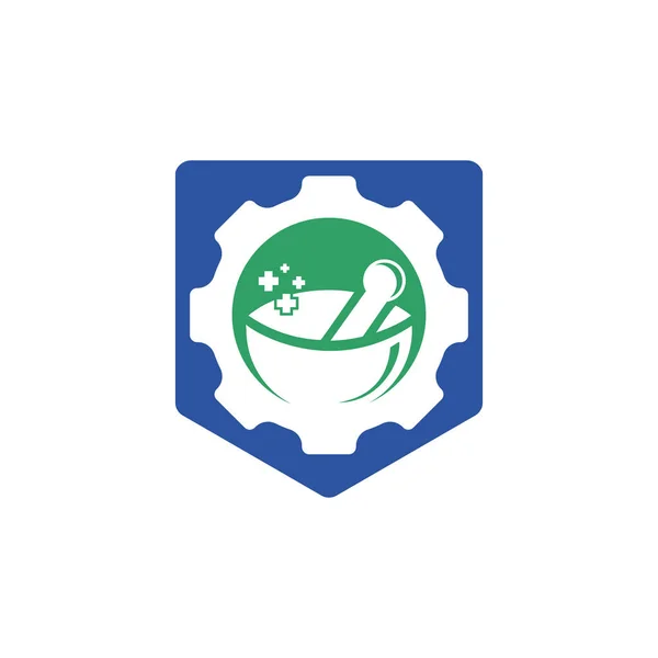 Projeto Logotipo Vetor Farmácia Engrenagem Conceito Logotipo Saúde Mecânica —  Vetores de Stock