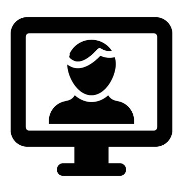 Çevrimiçi çalış simgesi, glif vektör online, iş, kazanç, iş, görev, kullanıcı, Internet, kutsal kişilerin resmi, vektör, glif, ekran, kişi, avatar, çalışan  