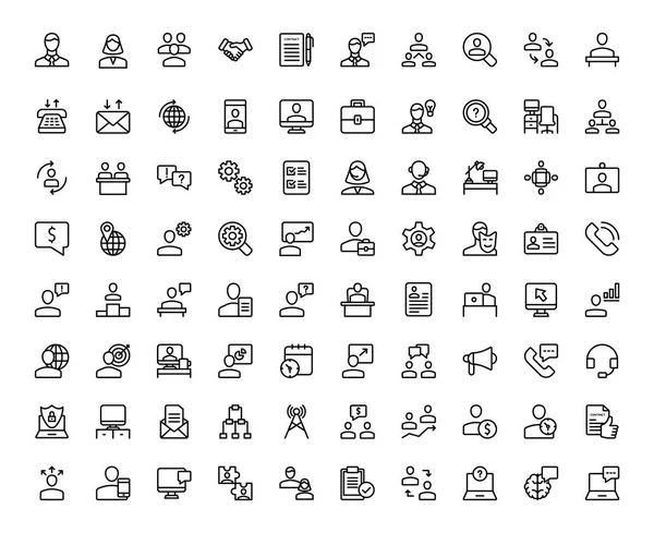 Estamos Enviando Reunión Lugar Trabajo Línea Comunicación Negocios Iconos Pack — Archivo Imágenes Vectoriales