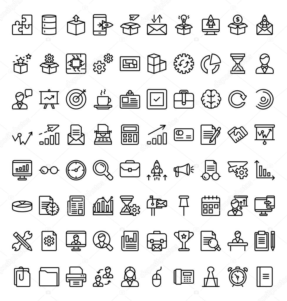 Look here are some technological visulas of module, project release, presentation line vectors pack. These worth grabbing visuals not only helps you in graphic designing but, project designing, and logistic delivery as well. Grab and rectify icons t