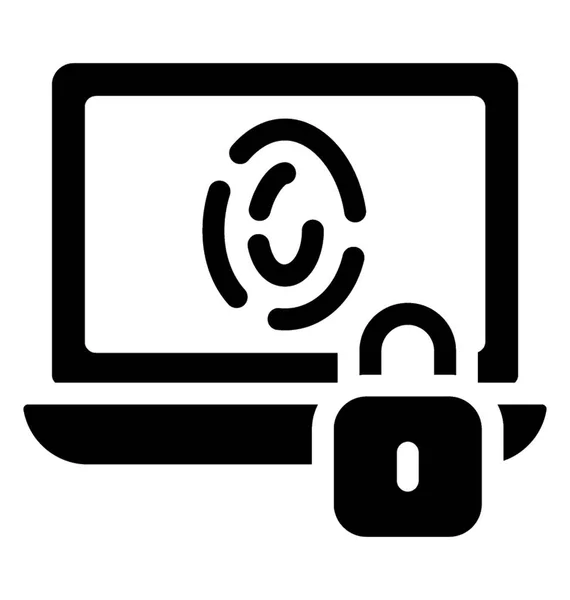 Icono Seguridad Huellas Dactilares Para Computadora Portátil Vector Glifo — Vector de stock