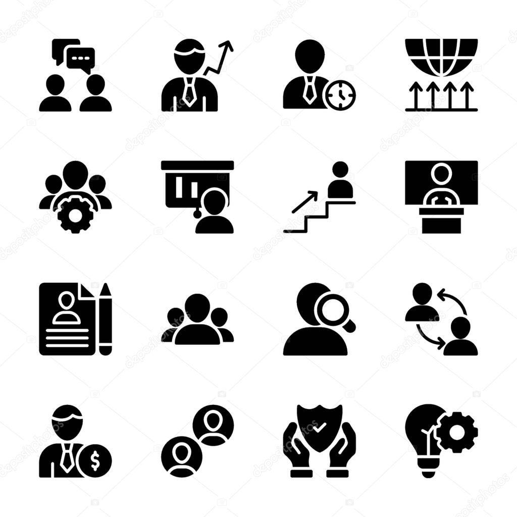 Personal quality, employee management solid icons pack having enchanting visuals of your needs. Modify icons as per your project needs so, grab and use.