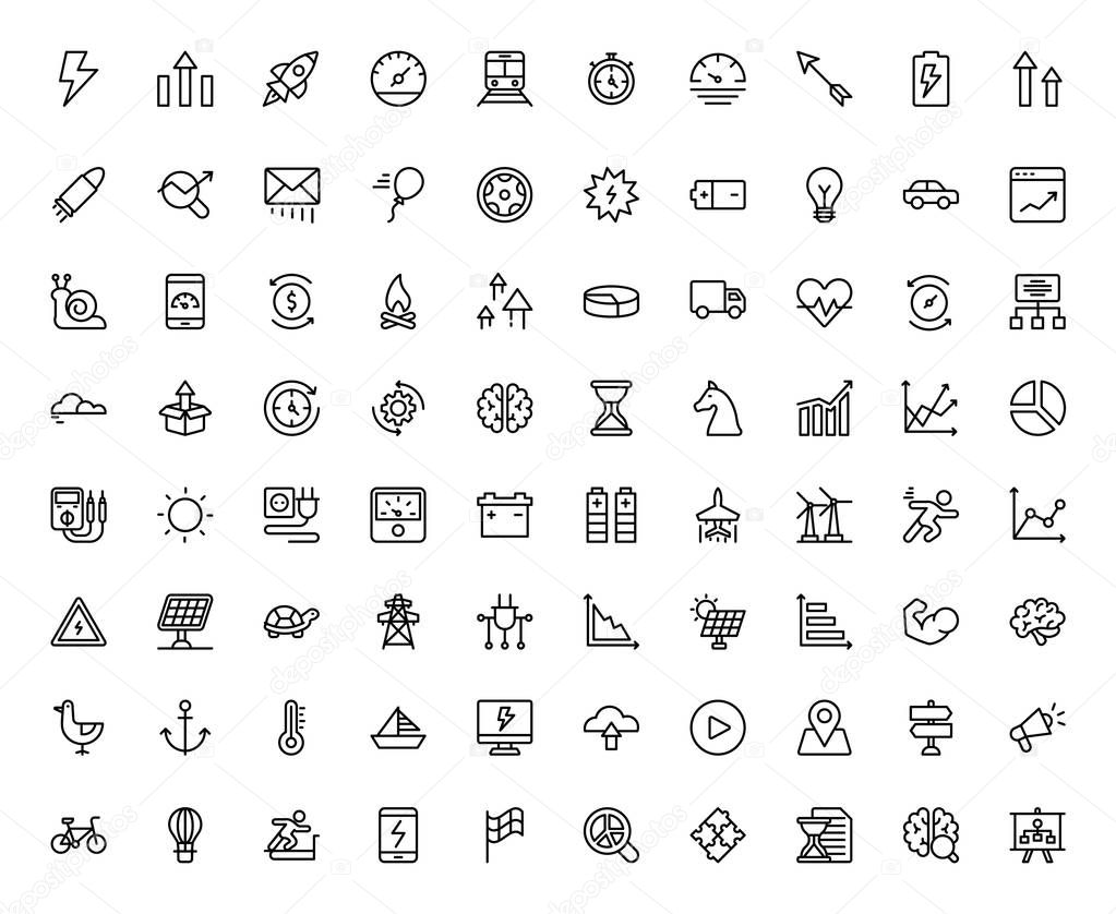 Power, speed, graph, sprint, boost, brain, gain line icons can utterly be used in graphic designing, power system, template making and much more. Editable icons can be used irrelevant department hence, get accomplishment and stay happy. 