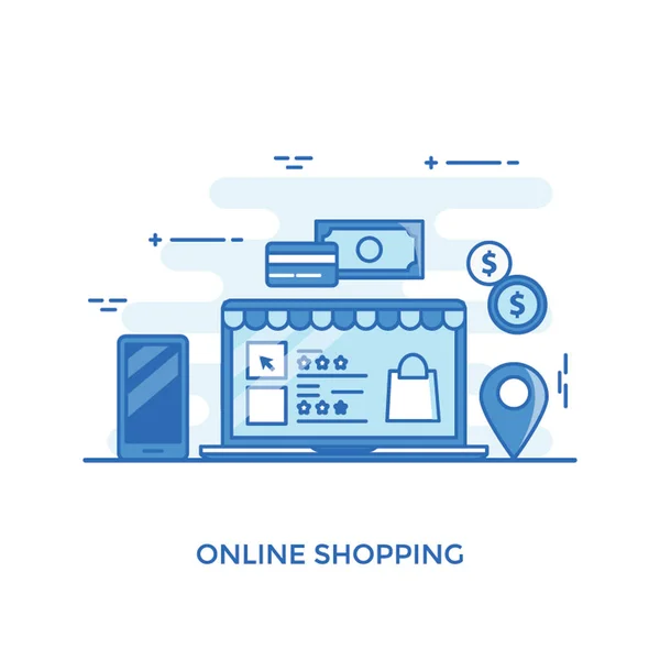 Ilustração Compras Online Conceito Commerce —  Vetores de Stock