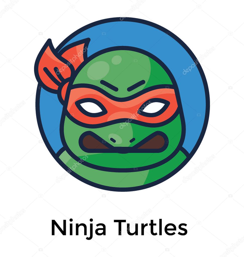 Flat rounded ninja turtle icon vector 