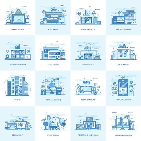 Pacchetto Concetti Moderni Illustrazione Vettoriale Pieno Immagini Relative Approcci Modernizzati — Vettoriale Stock