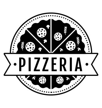Pizza logosu, Gıda damga simge karakter tasarımı.