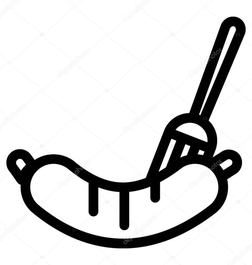 A bar b q sausage on a fork in line vector