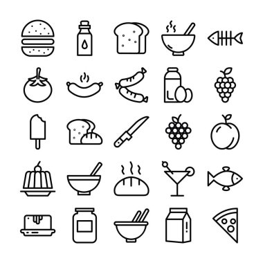 Exclusively designed food pack for restaurant menu, mobile icons and other designing projects. line icon in this set are displaying food and cooking ingredients with health concept. Hold to use.  clipart