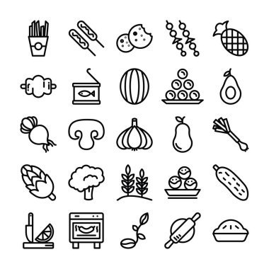 Restoran Menüsü, mobil simgeler ve diğer tasarım projeleri için özel olarak tasarlanmış sağlıklı gıda paketi. Bu set satır simgesi sağlık konsepti ile gıda ve pişirme malzemeyi görüntülemedir. Kullanmak için basılı tutun. 