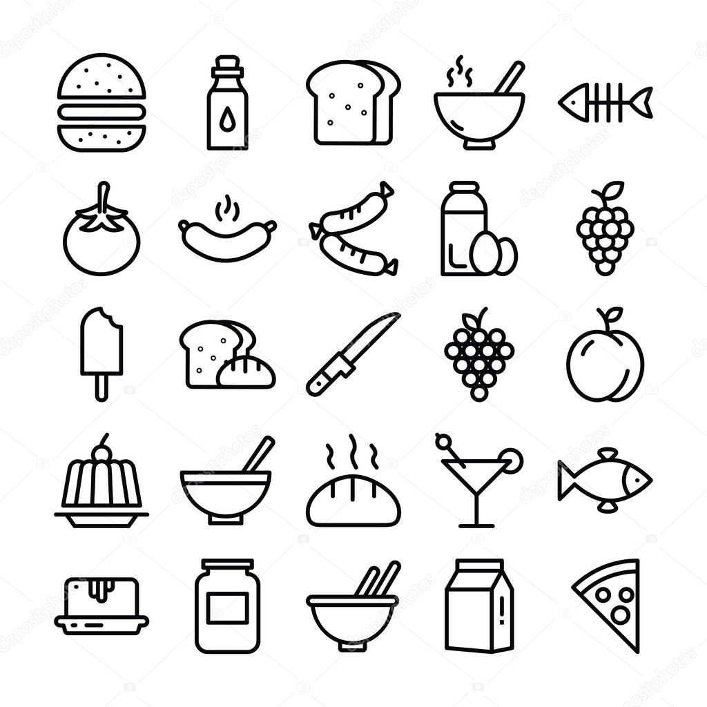 Exclusively designed food pack for restaurant menu, mobile icons and other designing projects. line icon in this set are displaying food and cooking ingredients with health concept. Hold to use. 