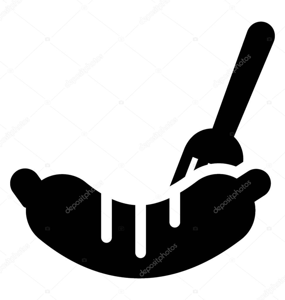 A bar b q sausage on a fork in solid vector