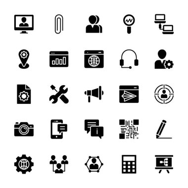 SEO ve web katı simgeler paketi burada avantajlı vektörel çizimler yaşıyor. Bu simgeler saptamak ve proje gereksinimlerinize göre kullanın. Zaman sadece kapmak harcamak yok ve ilişkili bölümünde kullanın. 