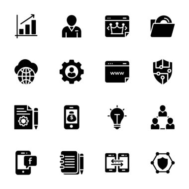 SEO ve web katı simgeler paketi burada avantajlı vektörel çizimler yaşıyor. Bu simgeler saptamak ve proje gereksinimlerinize göre kullanın. Zaman sadece kapmak harcamak yok ve ilişkili bölümünde kullanın. 