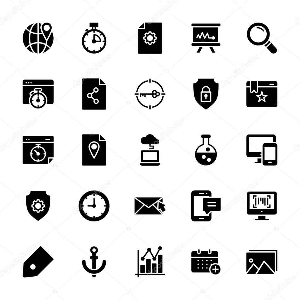 Seo and web solid icons pack is here having advantageous vectors. Fix these icons and use as per your project needs. Don't waste time just grab and use in associated department. 