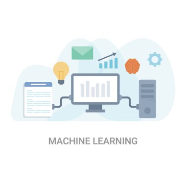 Makine öğrenme düz vektör illüstrasyon kavramı.