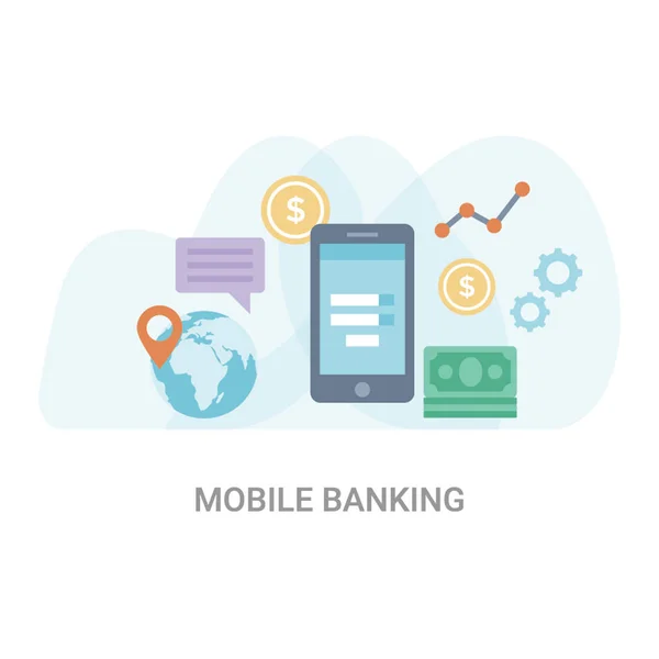 Mobile Banking Flat Vector Illustration Konzept — Stockvektor