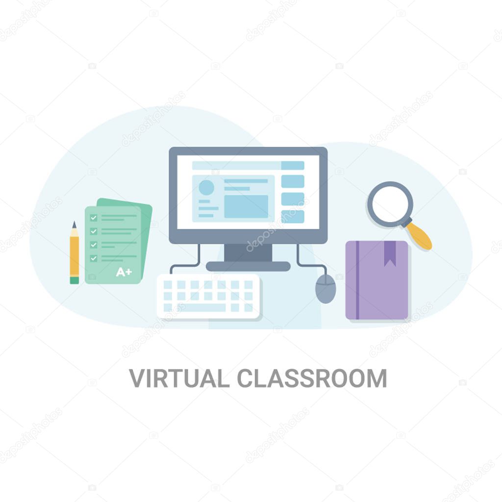 Illustration concept of virtual classroom flat vector