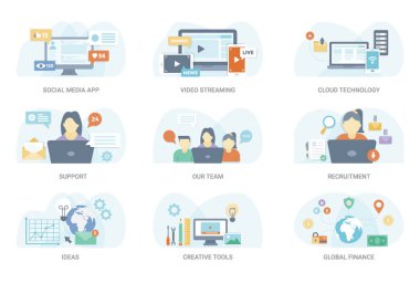 İş ve Finans vektörel çizimler çeşitli oluşan bu düz konsept illüstrasyon paketi. Bu set-ebilmek var olmak kullanılmış içinde grafik tasarımı ve diğer projeler, bu paketi tutun.