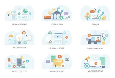 İş ve Finans vektörel çizimler çeşitli oluşan bu düz konsept illüstrasyon paketi. Bu set-ebilmek var olmak kullanılmış içinde grafik tasarımı ve diğer projeler, bu paketi tutun.