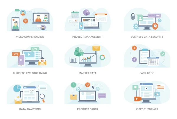 Dieses Flache Konzeptillustrationspaket Bestehend Aus Einer Breiten Palette Von Geschäfts — Stockvektor