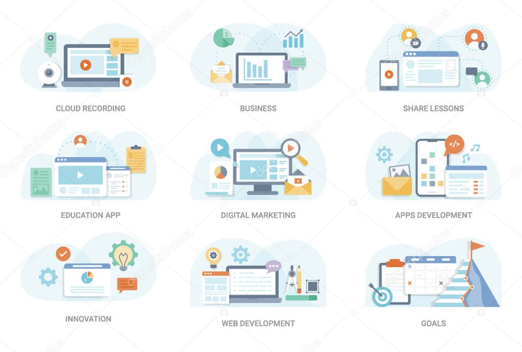 This flat concept illustration pack consisting of wide range of business and finance vectors. This set can be used in graphic designing and other related projects, hold this pack.