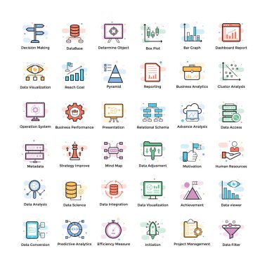 Veri analytics simgeleri içeren işlemleri ve sistemleri çeşitli formları alanlardaki veriler bilgi veya bilgileri ayıklamak için paketi. Tamamen düzenlenebilir ve kolay indirmek için