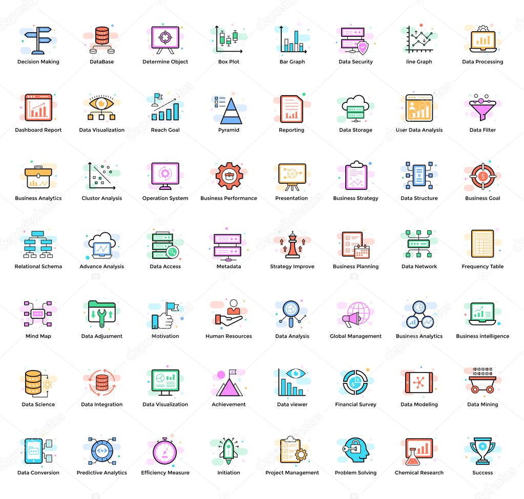 Here is data analytics icons set.This pack is facilitating you to see and grab vectors related to your needs. Furthermore, it has got the adequacy to be used in numerous interrelated niches.