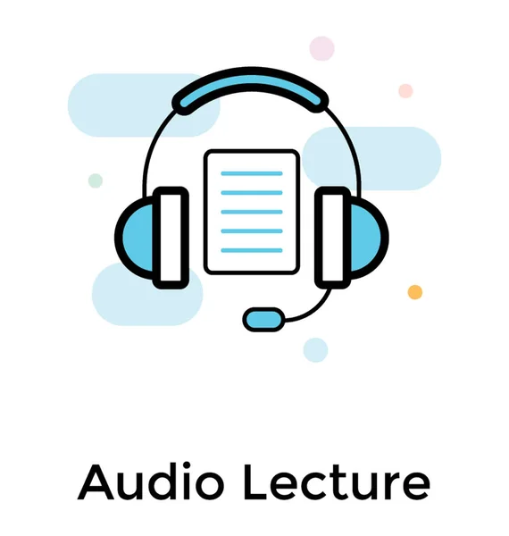 Навушники Мікрофоном Книгою Концепція Піктограми Аудіо Лекції — стоковий вектор