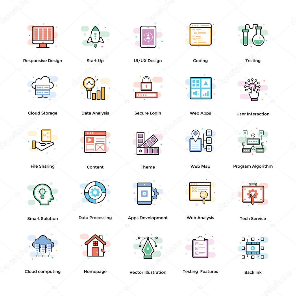 Web design flat icons pack consisting vast variety of visuals regarding different fields. Editable icons use as per your project needs and feel free to grab this set. 