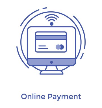 Kredi kartı, online ödeme simgesi ile monitör.