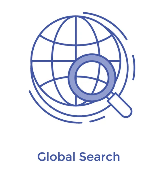 Globe Avec Loupe Icône Recherche Globale — Image vectorielle