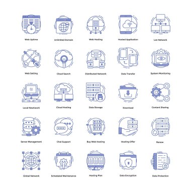 This is a creative set of web hosting. An amazing next level icons pack to be used in related projects.Grab it now! clipart