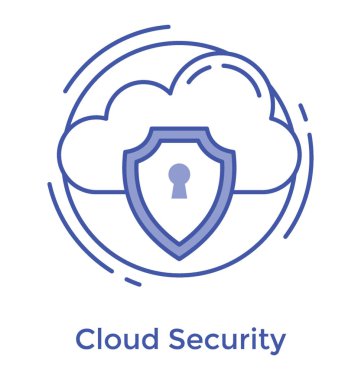 Bulut güvenliği, çizgi tasarım vektörü 