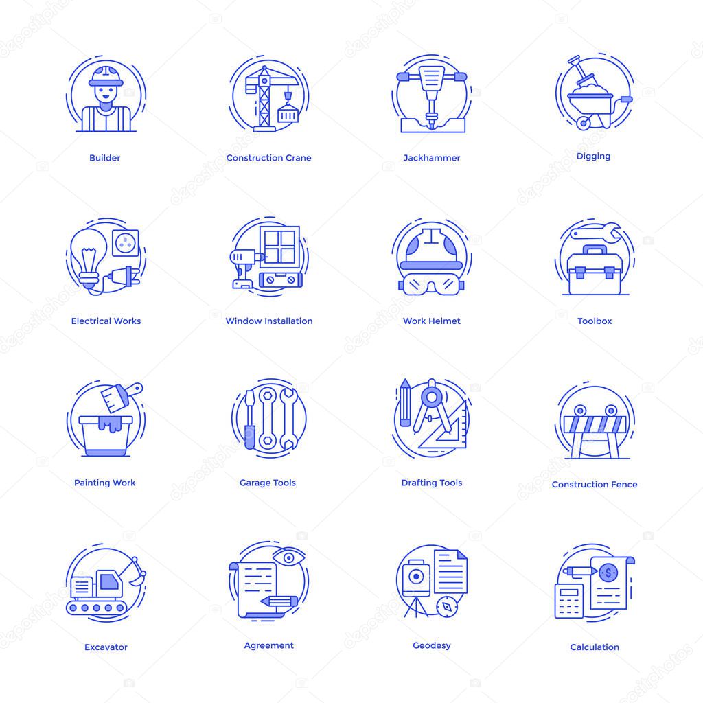Have a look at this line icons pack of construction tools, with a variety of repairing and construction equipments. Edit and use as per requirement