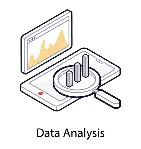 Ikon Isometrik Analisis Data - Stok Vektor