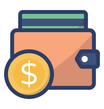 Cüzdan simgesinin düz vektör tasarımı.