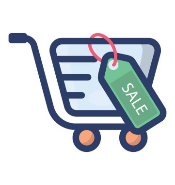 Alışveriş satış simgesinin düz vektör tasarımı.