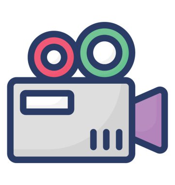 Video kamera, Düz tasarımda fotoğraf donanımı simgesi.