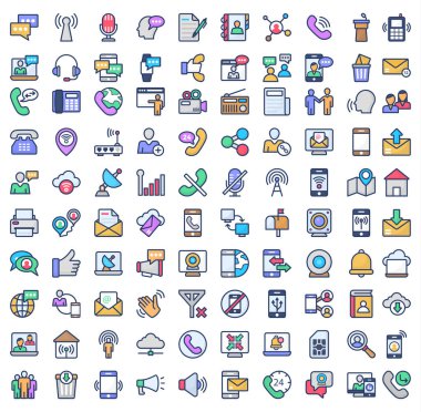 Bu iletişim paketinde 100 görselden oluşan düz simgeler vardır. Yaratıcı, teknik ve mükemmel bir paket ulaşmak için. Bu editable kümesini indirin.