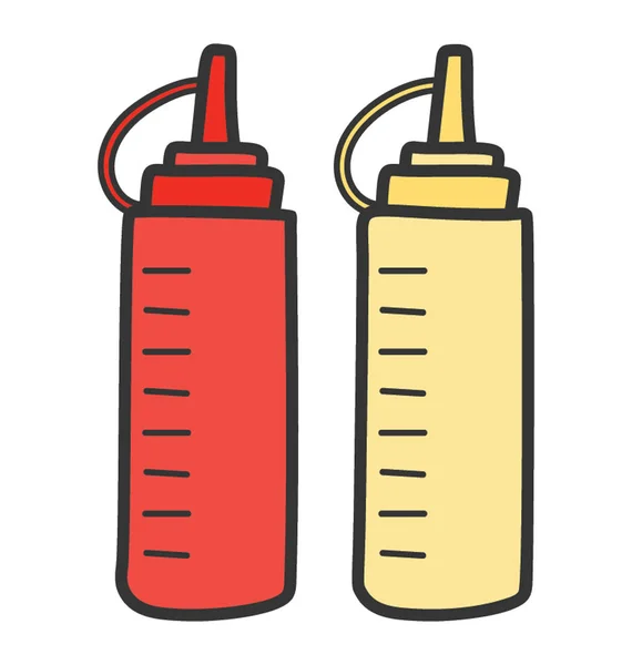 Quetschbare Silikonflasche Ketchup-Ikone, Doodle-Design. — Stockvektor